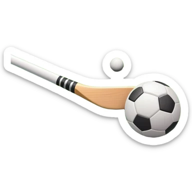 A field hockey stick and ball on a vibrant green grass field, with goalposts and clear field markings in the background. The scene emphasizes the bright, lush grass, highlighting the fast-paced and strategic nature of hockey on a well-maintained pitch. sticker