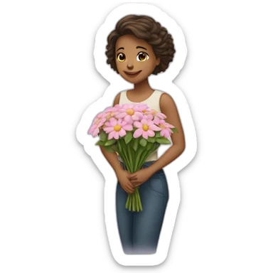 Une fille avec un bouquet de fleur sticker