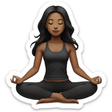 Meditating long black hair girl with black yoga set sticker