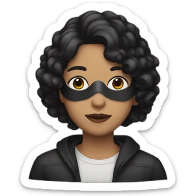 A person with light brown skin and black hair wearing a mask  sticker