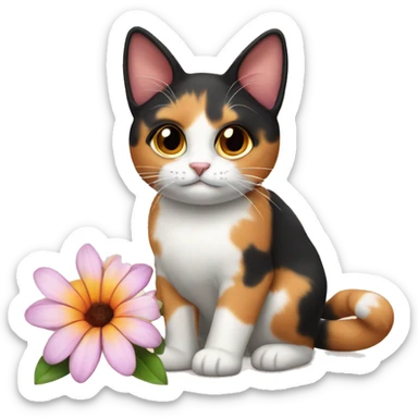 calico cat with flower sticker