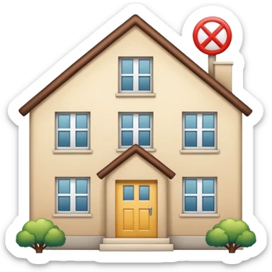 crossed-out dormitory icon next to job, house, and school symbols, clean and optimistic sticker