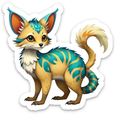 Feral Rare Fantasy vibrant colorful Vernid-Trico-species by LiLaiRa, random markings, tufted tail, tufted ears, full body sticker