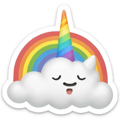 A cloud, rainbow, and unicorn above the human head. sticker