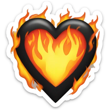 Black heart with fire surrounding  sticker