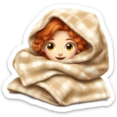 Beige clean girl folded plaid blanket redhead sticker