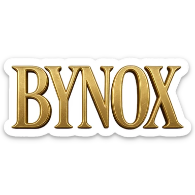minimal gold and black emoji, 'BYNOX' in center, shiny metallic, premium, 3D, elegant, try a different font style, no background, suitable for Telegram sticker