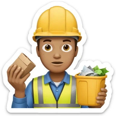 garbage man with yellow helmet holding garbage  sticker