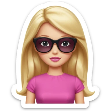 barbie with long blonde hair wear black sun glasses, pink dress sticker