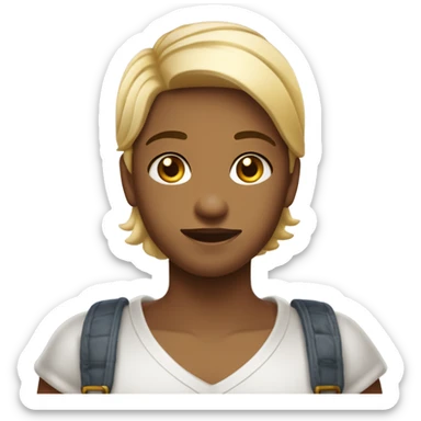 um jovem de 18 anos pardo com cebelo liso curto branco, com degrade com uma camisa branca polo e com uma corrente de ouro acenando com a mãe com um sorri sticker