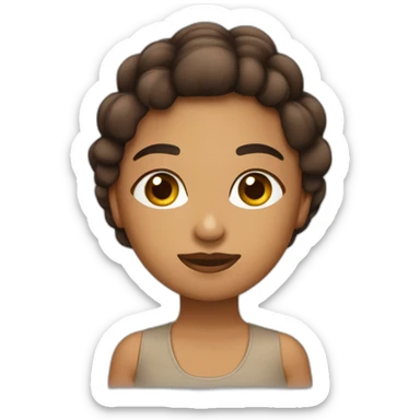 Chica morocha con ojos grandes marrones y cabello liso castaño oscuro  sticker