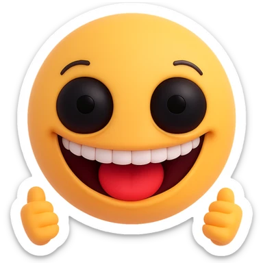 Make the overly happy emoji even scarier by exaggerating the smile and eyes while keeping the style consistent. Remove the background. sticker