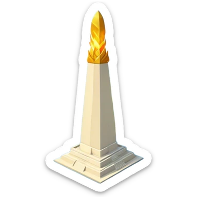 Cinematic Realistic Monas Landmark Emoji, showcasing the National Monument in Jakarta, a towering obelisk with a golden flame, set within a lush park under a clear, radiant sky. sticker