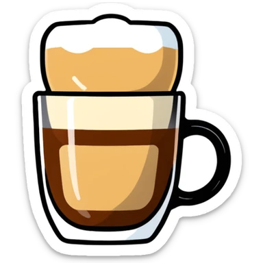 Small 4.5 ounce Gibraltar glass with cortado espresso drink, smooth gradient from light brown on top to darker at bottom, no white froth, just smooth milk and espresso integration sticker