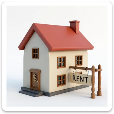 realistic apartment rent icon, apartment exterior with a dollar sign and rental sign, lifelike details sticker