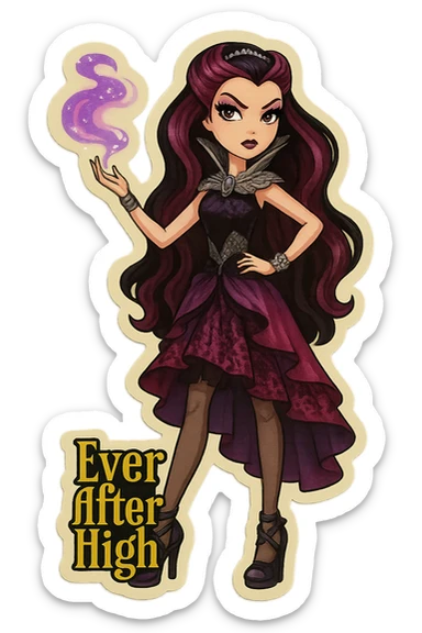 Ever After High sticker of Raven Queen, full body, stylish dress, swirling magic, bold attitude sticker