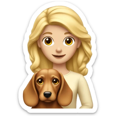 Blonde girl long hair with wire haired wiener dog on arms  sticker