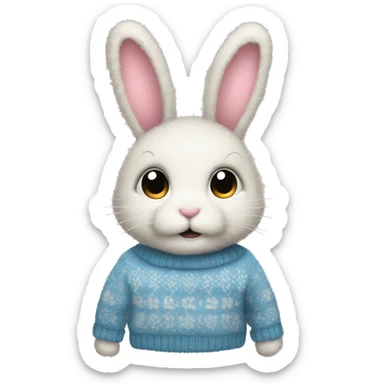 A bunny with a fuzzy sweater on sticker