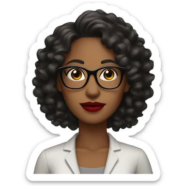 woman dark tan skin with long black thick curly hair, red lipstick wearing eyeglasses  sticker