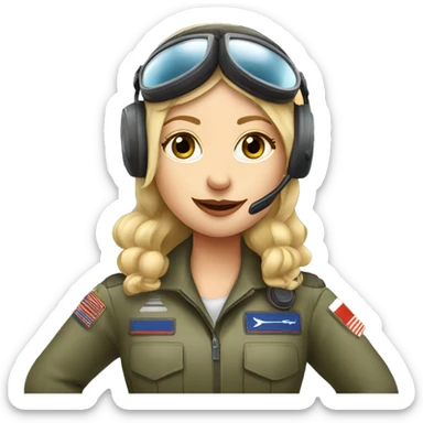 Blonde Russian pilot girl with pilot headset infront of an airplane   sticker