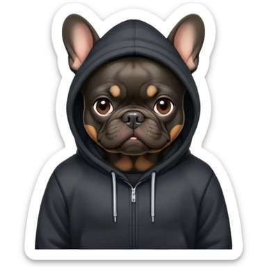 Black French bulldog in a Black hoodie looking like cyber hacker sticker
