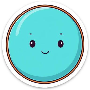 Uranus planet with pale cyan surface, tilted rings, and a friendly face sticker