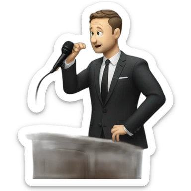 tim robinson in suit sad singing into microphone stand (full body, ios17, sad) sticker