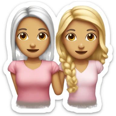 Two girls holding hands one with a combover hairstyle one with long hair sticker