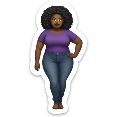 Full body Plus size seductive black woman in jeans and purple cropped t-shirt sticker