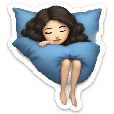 A girl with dark hair, blue eyes, sleeping on a pillow sticker