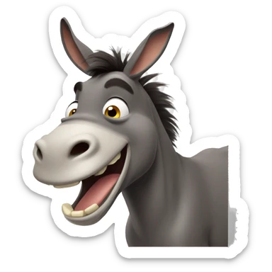 Donkey from shrek making an extra cheesed smile face sticker