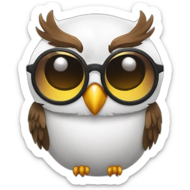 Circle shape head owl anime style wearing sun glasses and smiling sticker