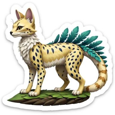 Epic complex detailed realistic aesthetic-scenic-Fakémon-Trico-Sergal-Serval-Vernid-creature sticker