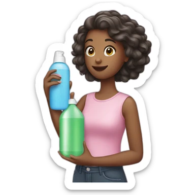 girl with shampoo bottle in her hands sticker