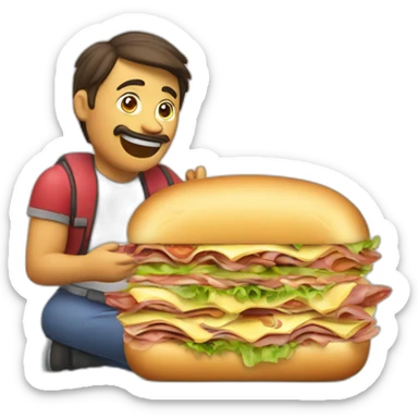 Un calvo comiendo un súper sandwich sticker