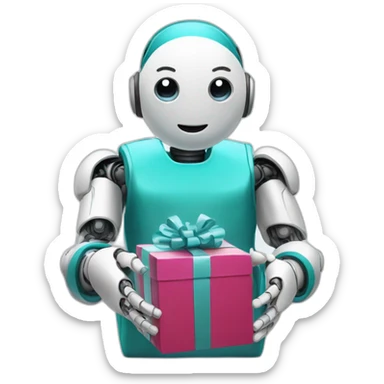 humanoid robot with a gift in his hands sticker