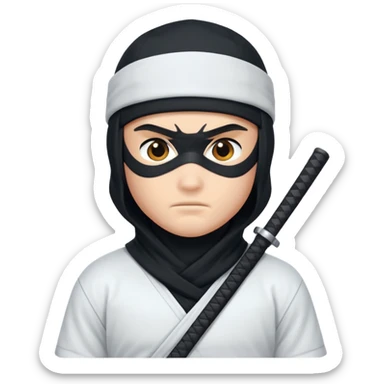 A ninja wearing a white Nike shirt, a black Nike cap, sticker