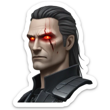T800 robot witcher long hair red eye sticker