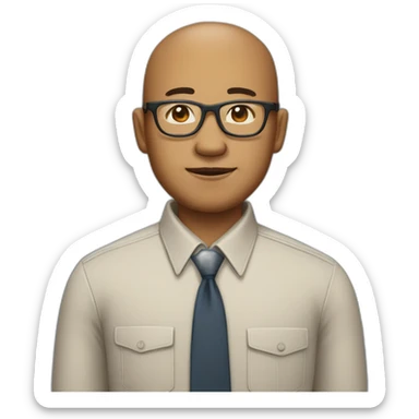 40 yr old chinese man with clear aviator glasses in a button down office shirt sticker