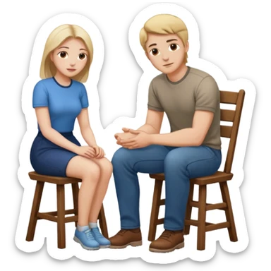 MaN sitting on chair Woman kneeling sticker