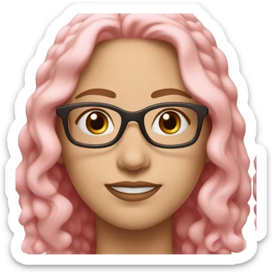 Caucasian woman with pastel pink, wavy hair, brown eyes and pink glasses ￼ sticker
