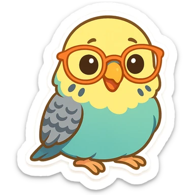 a budgie wearing glasses, fun and expressive style, cute cartoonish, vibrant colors sticker