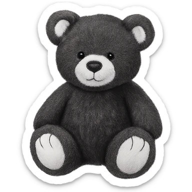 Change the teddy bear's fur to black and white, keep it soft and plush, no shadows, flat lighting, no background. The style should maintain the look of the original teddy bear image. sticker