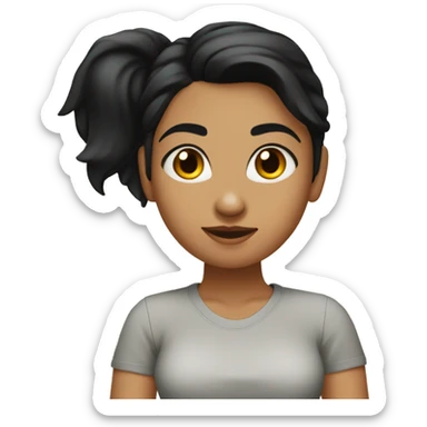 20 years old woman, Indian medium fair skin tone, wearing T-shirt top, short black hair sticker