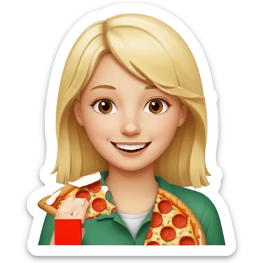 Blonde girl eating pizza smiling sticker