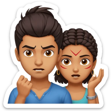 brother and sister fighting modern culture naughty  - indian skin and hairstyle sticker