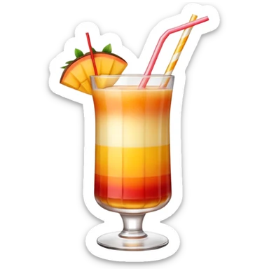 A beautiful cocktail with a gradient from red to orange, topped with mango pudding and lined with a striped straw. sticker