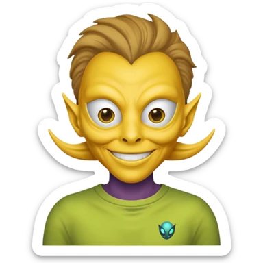an alien with yellow mask and shirt, half upon
 sticker
