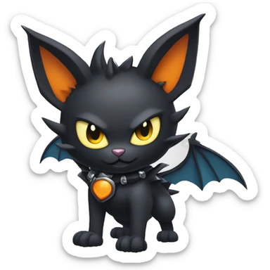 Black Cool Edgy Punk-Gothic Horned Bawinged Litten-Bat-cat-Fakemon with bat-ears full sticker