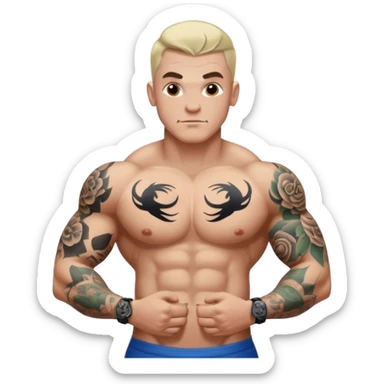 tattoo man, white skintone, more highlight the tattoo, body builder, tatto on fully chest, more tattoos on the body, more visible tattoo, big tattoos. sticker
